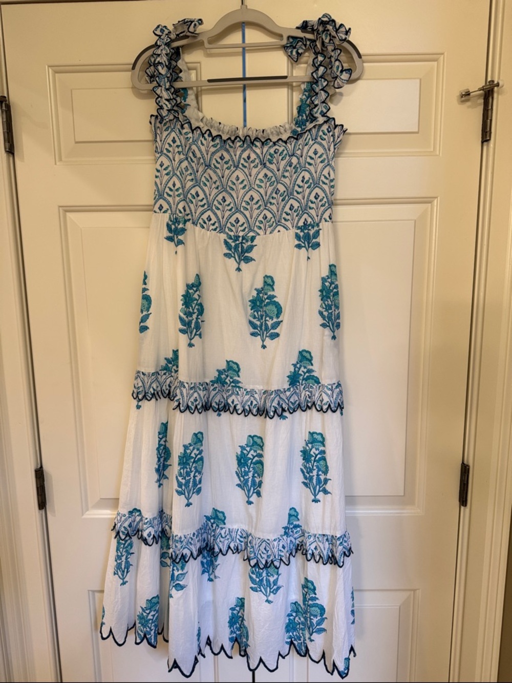 NWT Victoria Dunn Boutique Dress with Teal Floral Print S Tie Shoulders